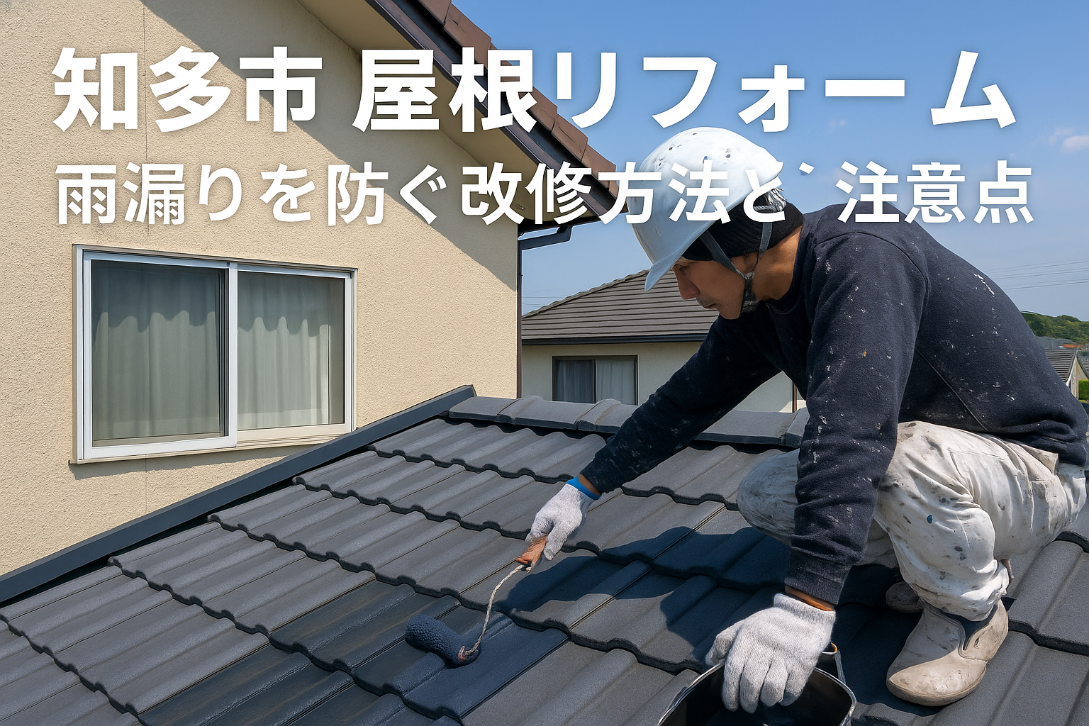 知多市で雨漏りを防ぐための屋根リフォーム工事中の様子