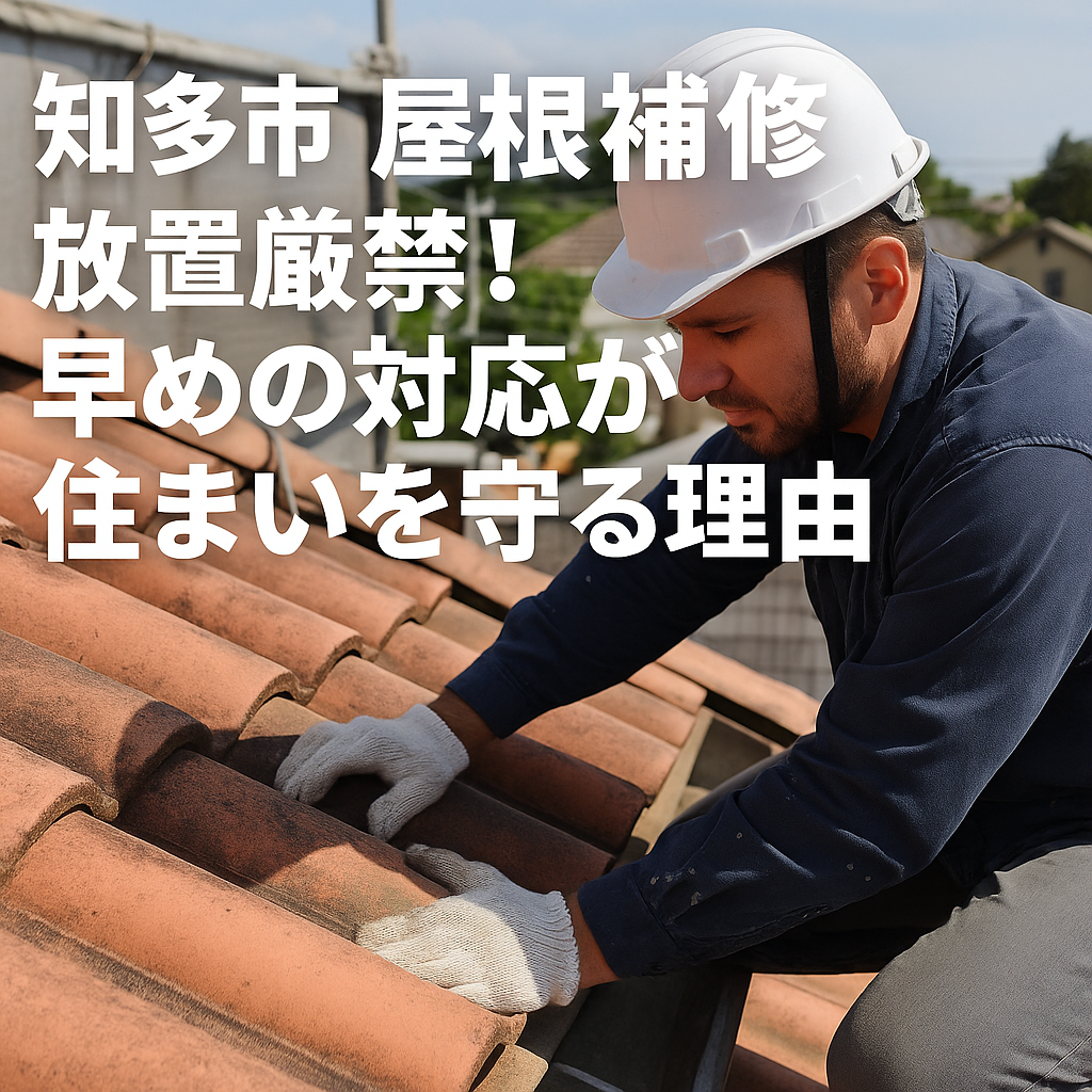 知多市で屋根補修を行う職人が作業している様子。早めの対応で住まいを守る重要性を表現