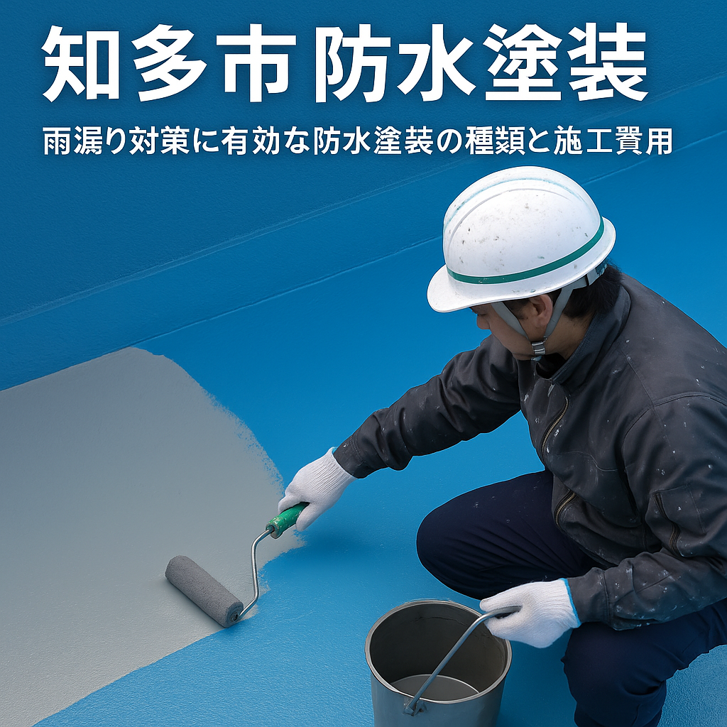 知多市で雨漏り対策として防水塗装を施工している職人の様子